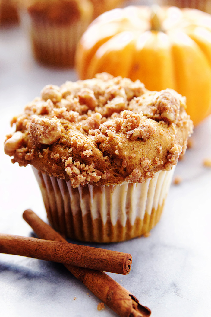 Pumpkin and Cream Cheese Muffins with Walnut Streusel