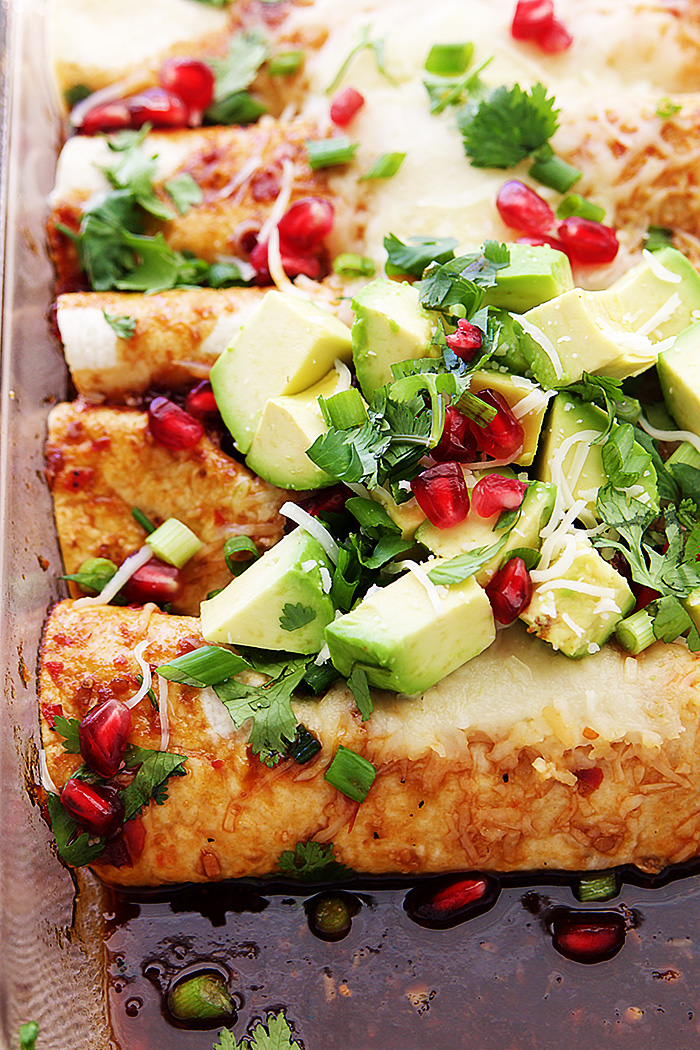 Sweet and Sour Pomegranate Thai Chicken Enchiladas