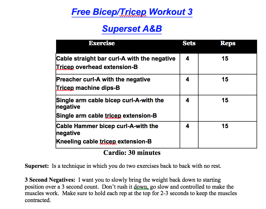 Printable Workout: Biceps/Triceps 💪  Bicep and tricep workout, Printable  workouts, Workout labs